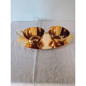 Lifetime Paul Revere Cream, Sugar & Tray Set  24 KT Gold Electroplate